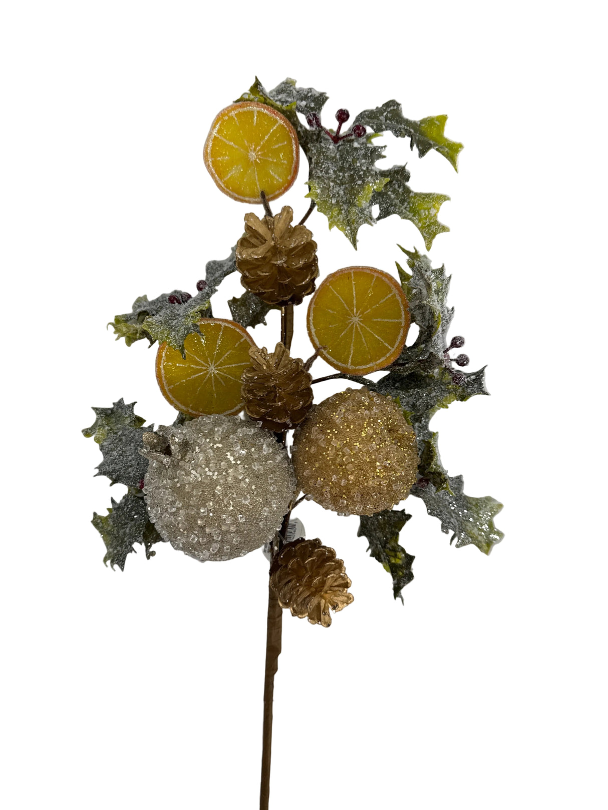 20" Iced Bead /Orange/Fruit/Holly Spray