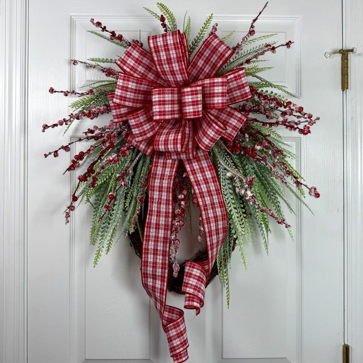 Winter Iced Button Fern Berry Wreath (Completed Design)