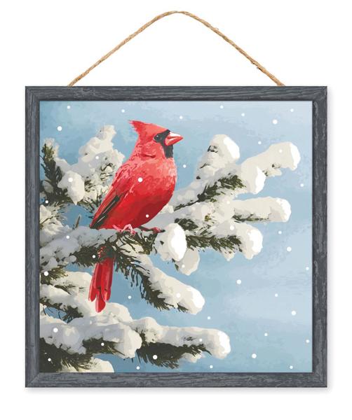 10"Sq Mdf Cardinal On Snowy Branch