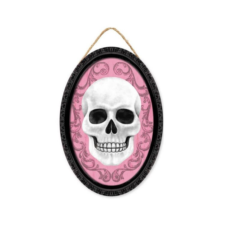 13"Hx9"L Framed Skull Oval Sign