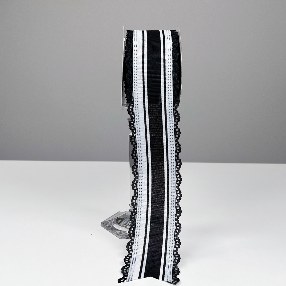 2.5"X10yd NSD Exclusive Black Farmhouse Stripe Black Lace