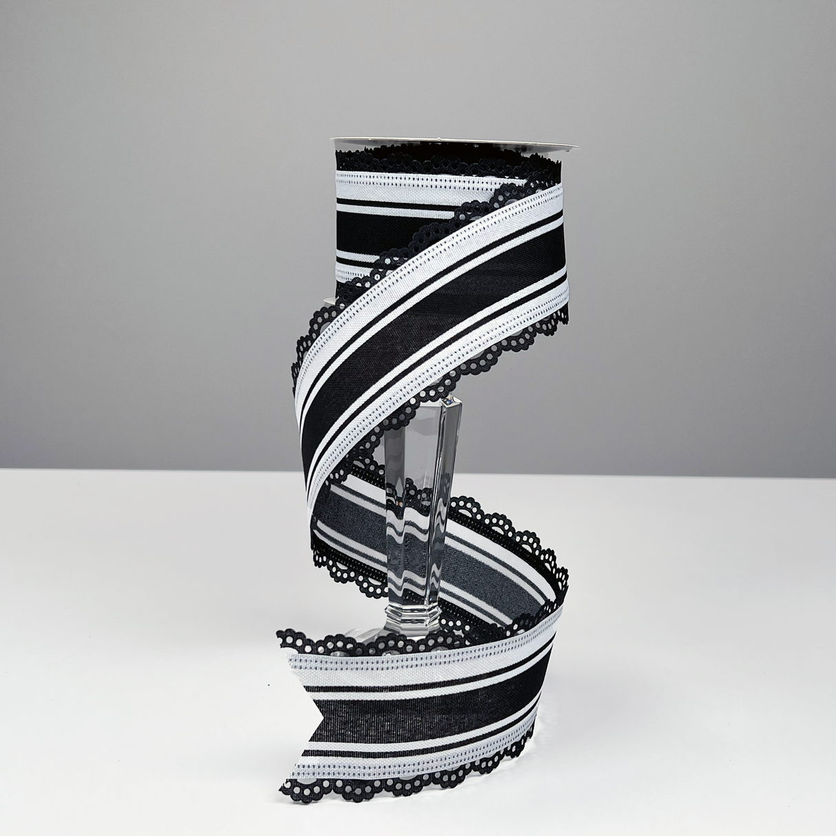 2.5"X10yd NSD Exclusive Black Farmhouse Stripe Black Lace