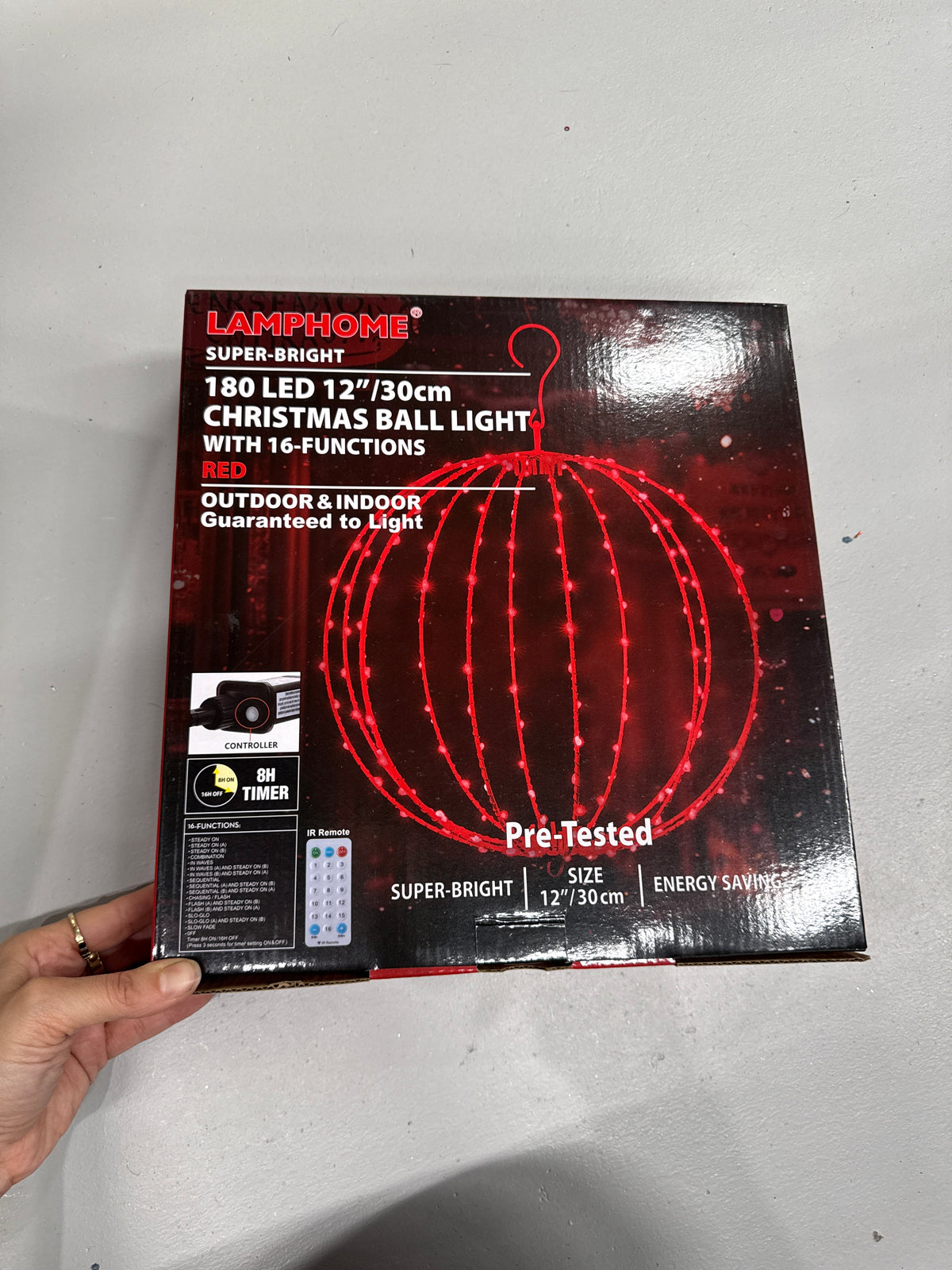 12"/30cm, 180LED Christmas Ball Light (Red)
