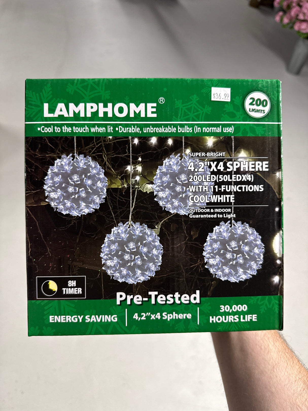 4.2" 200LED Sphere,With 11-Functions (Cool White) (Set of 4)