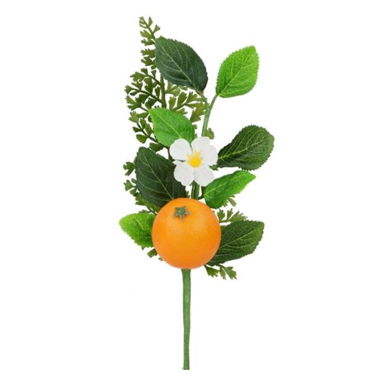 10"L Mixed Greenery Orange Pick