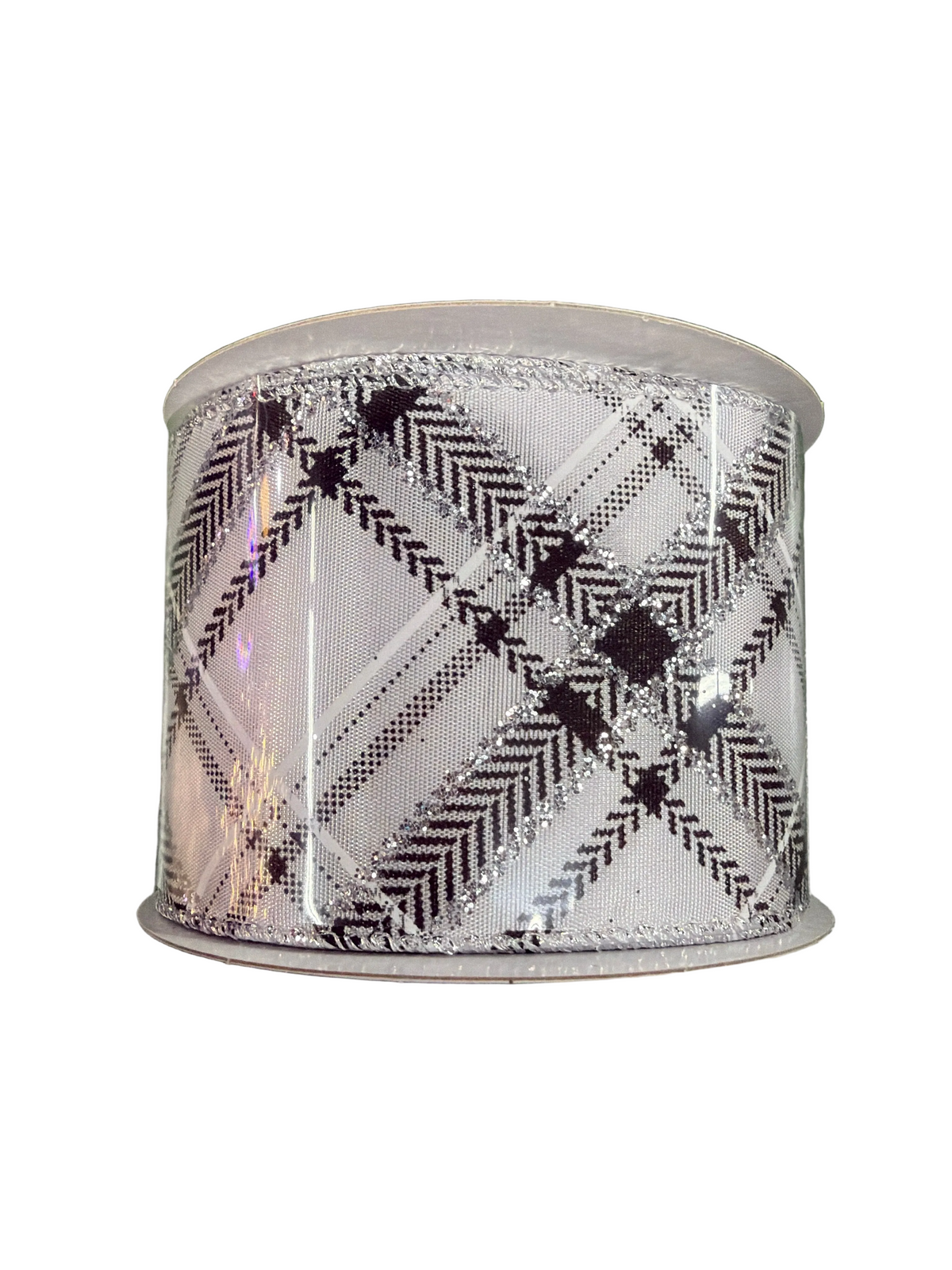 2.5” Silver Grey & Black Plaid Ribbon