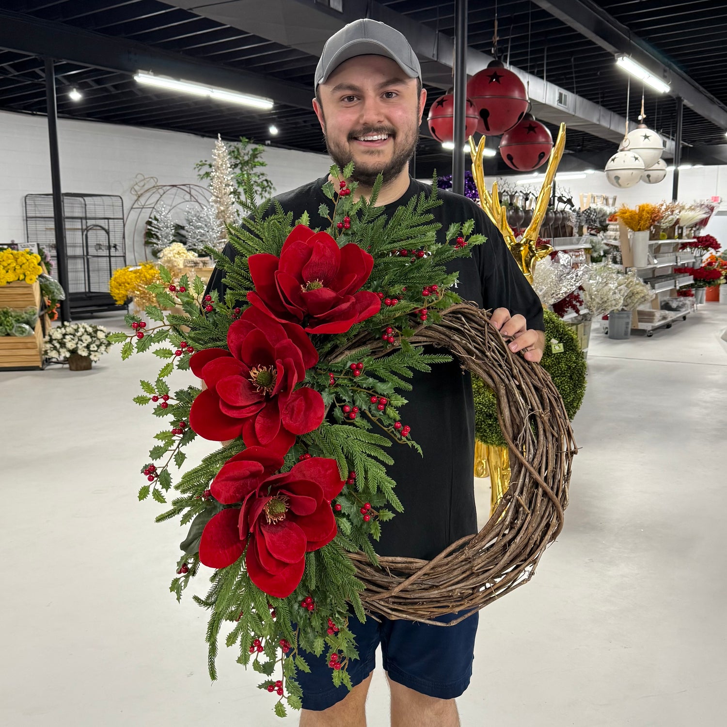 Red Magnolia Winter Wreath (Completed Design)