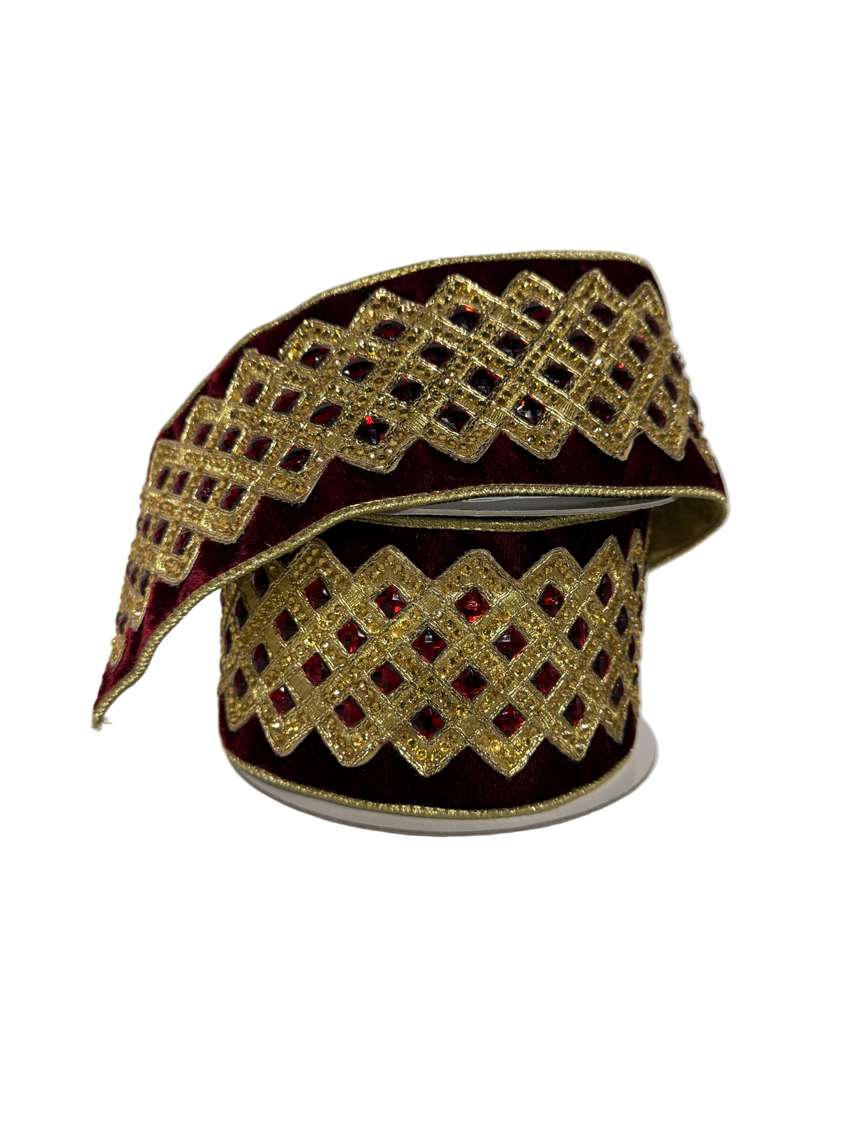 4"X5YD Velvet Bejeweled Lattice Ribbon