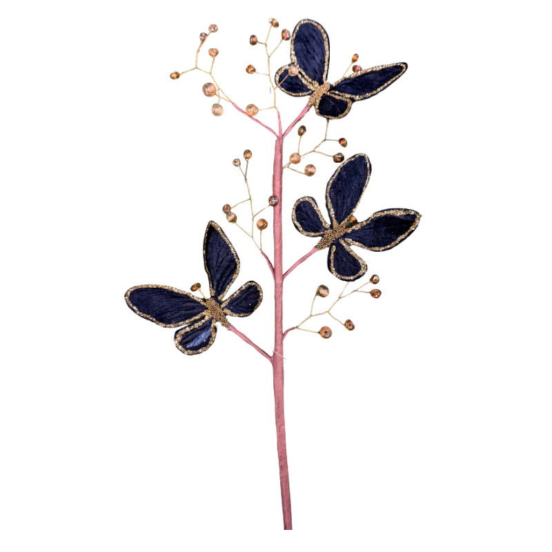 23" Triple Velvet/Bead Butterfly Spray