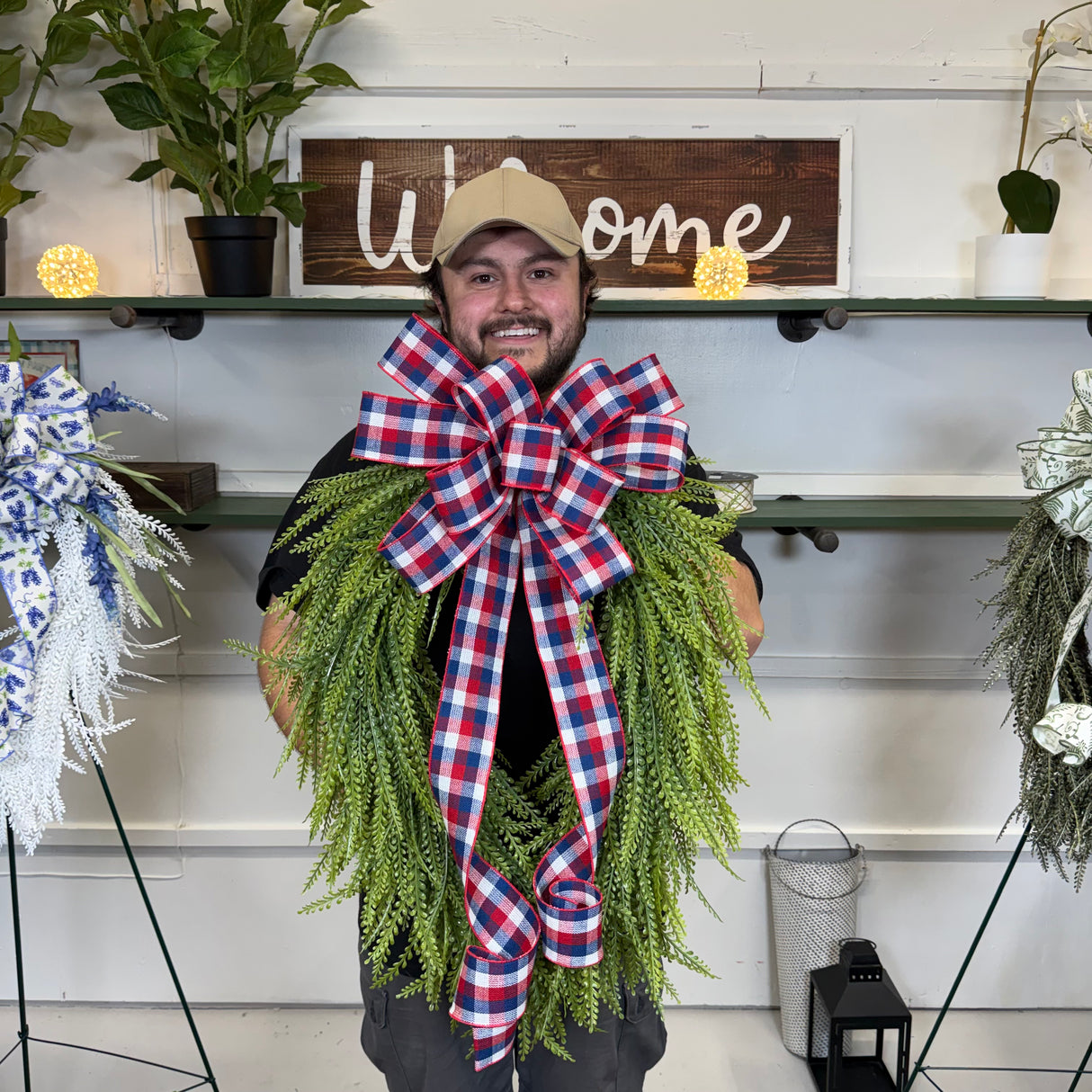 Patriotic Plaid Beaded Grass Wreath Kit