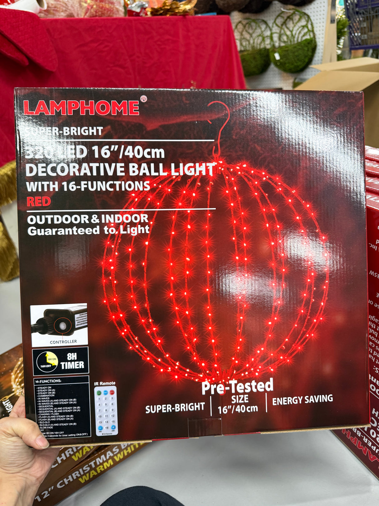 16"/40cm,320LED Christmas Ball Light (Red)