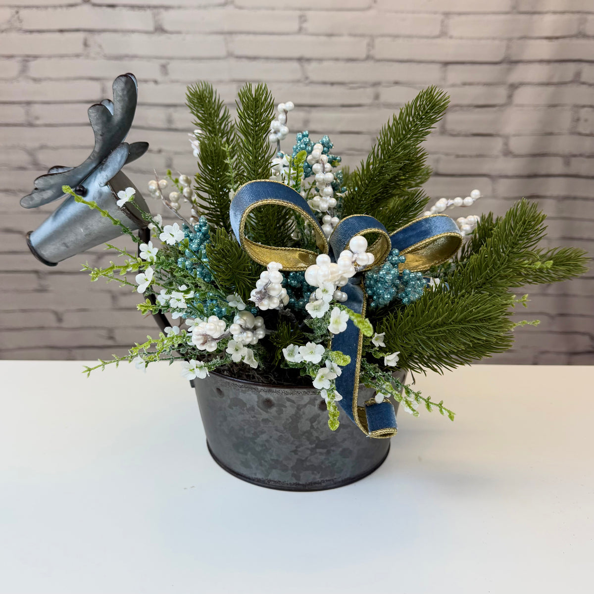 Large Icy Blue Deer Planter
