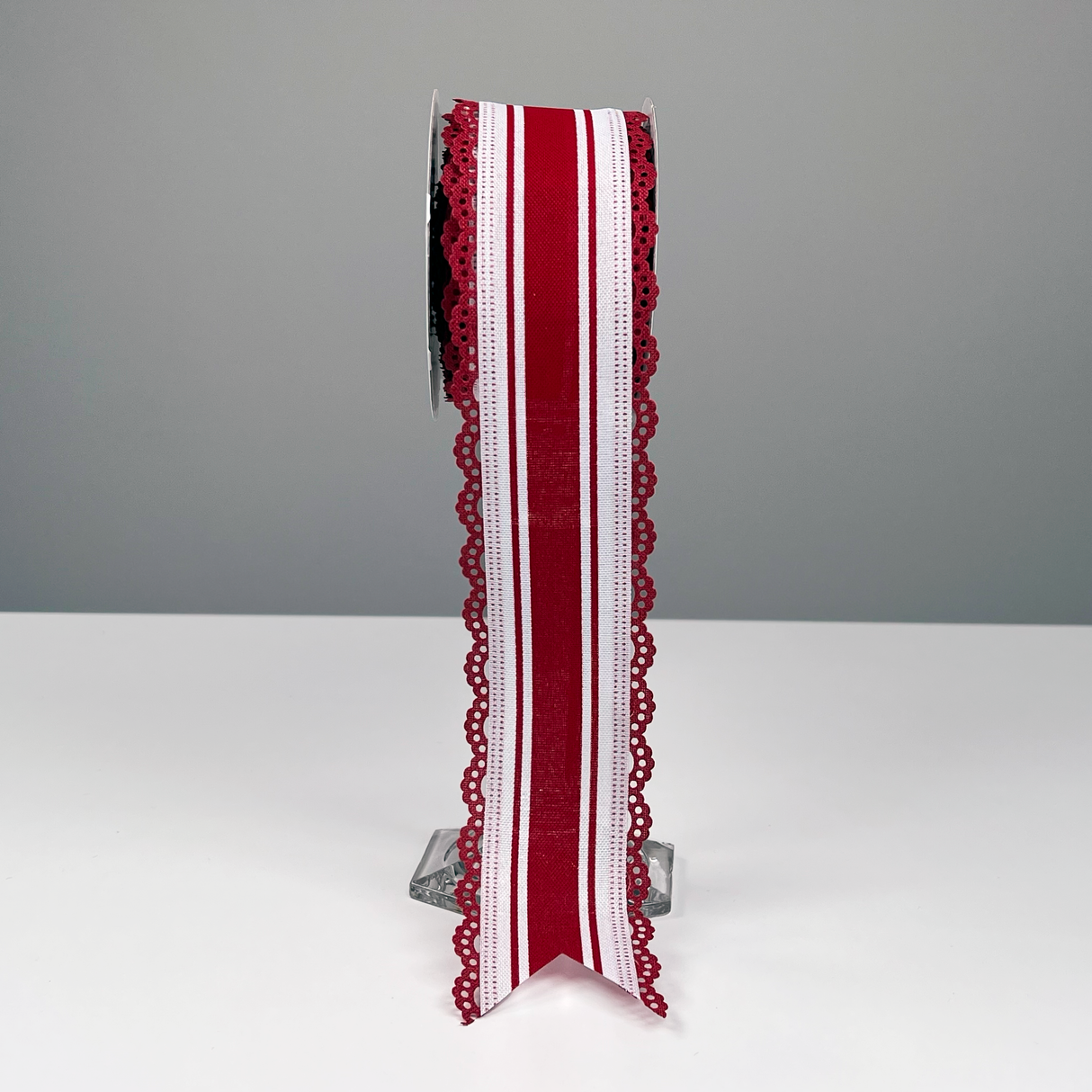 2.5"X10yd NSD Exclusive Red Farmhouse Stripe Red Lace