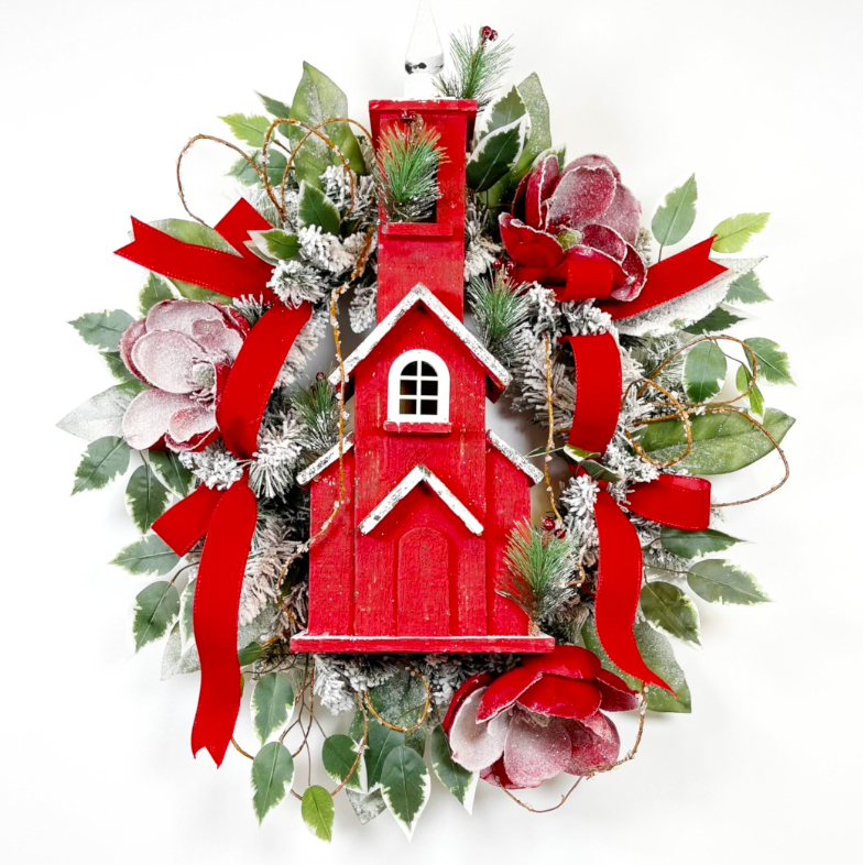 Red Church Winter Wreath TUTORIAL ONLY