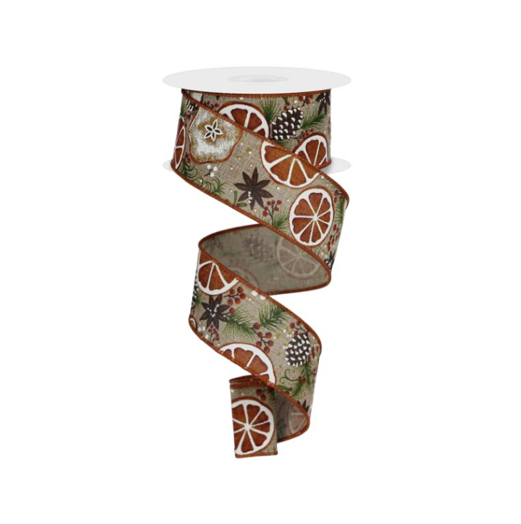 1.5" x 10yd Fruit Slice/Pine Cones/Royal