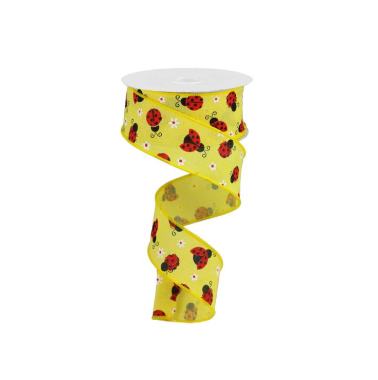 1.5" x 10yd Mini Ladybugs On Royal