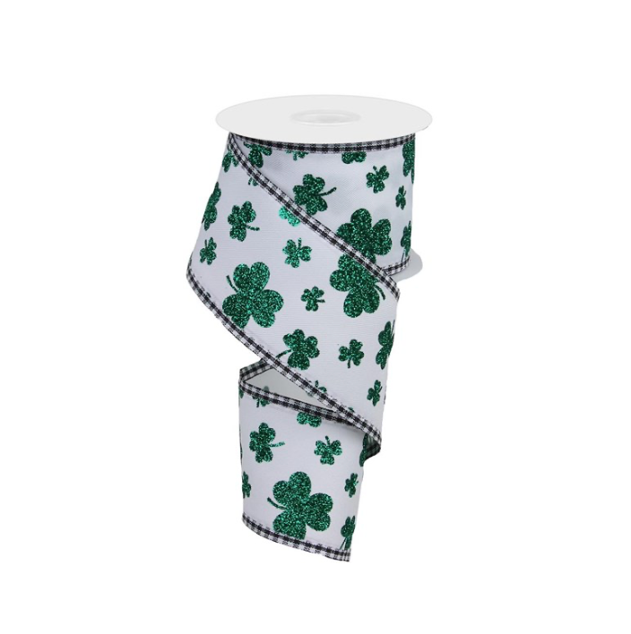 2.5" x 10yd Glitter Shamrocks//Gingham