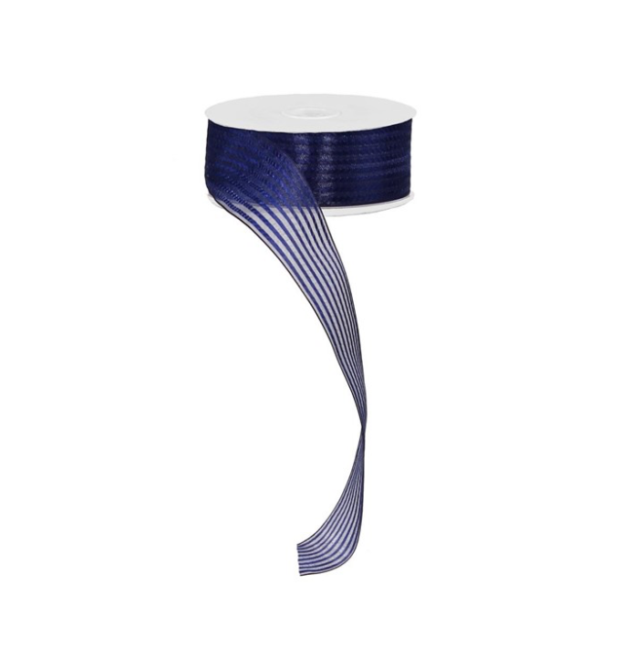 1.5" X 25Yd Sheer/Satin Stripe Non-Wired (Navy)