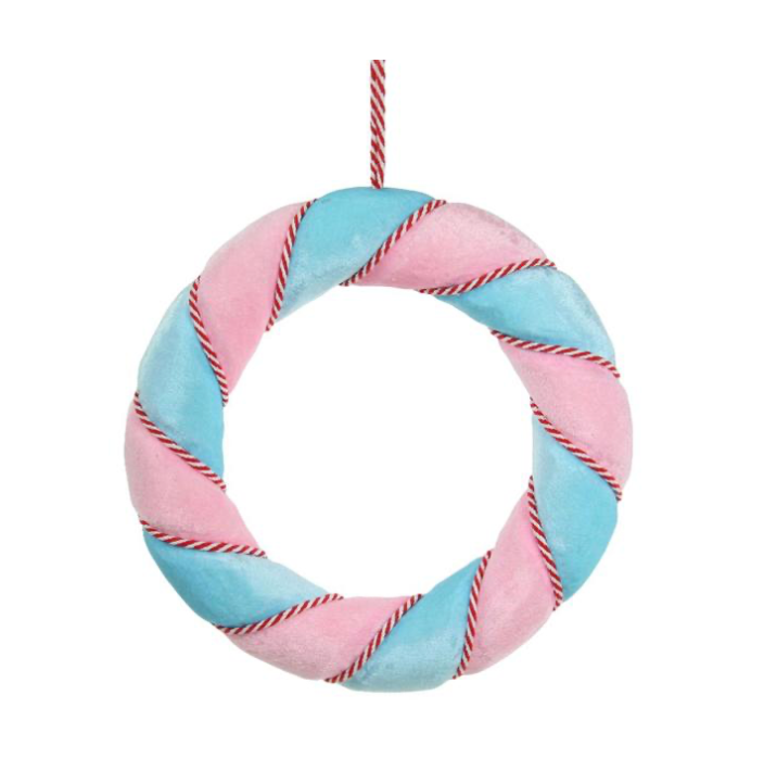 13"Dia Fabric Wreath W/Striped Roping