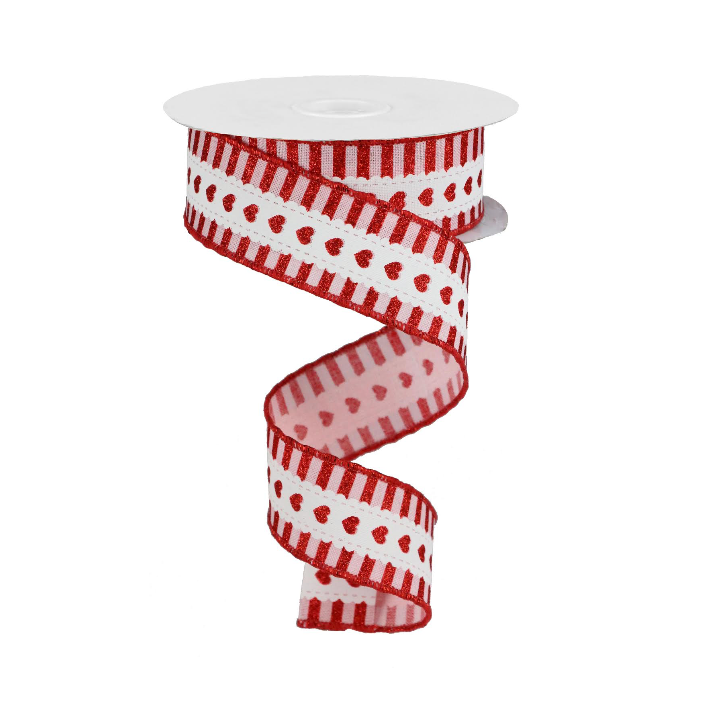 1.5"X10YD Hearts W/Stripe Border/Ryl Nick's Seasonal Décor