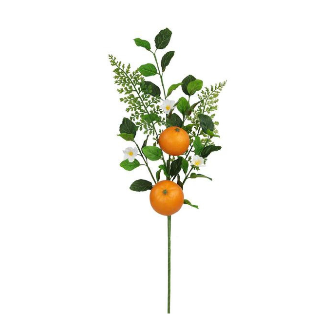 24"H Mixed Greenery Orange Spray
