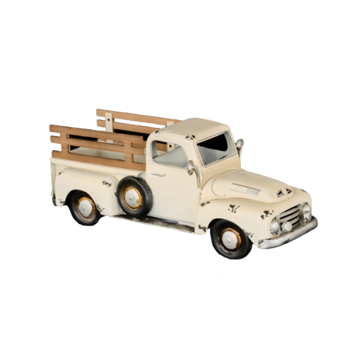 16"L x 6.5"H Metal Truck Planter W/Fence (Cream)