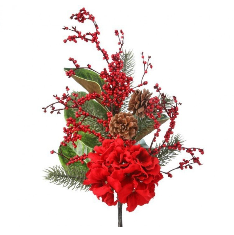 18" Hydrangea/Magnolia Leaf/Berry Spray