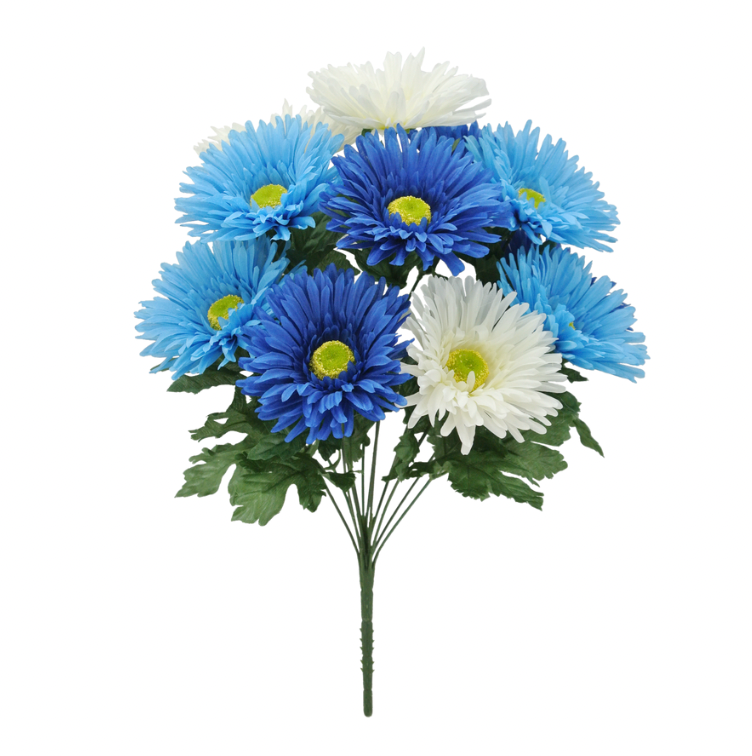 17.5" Gerbera Bush X 12 (Cream/Blue)