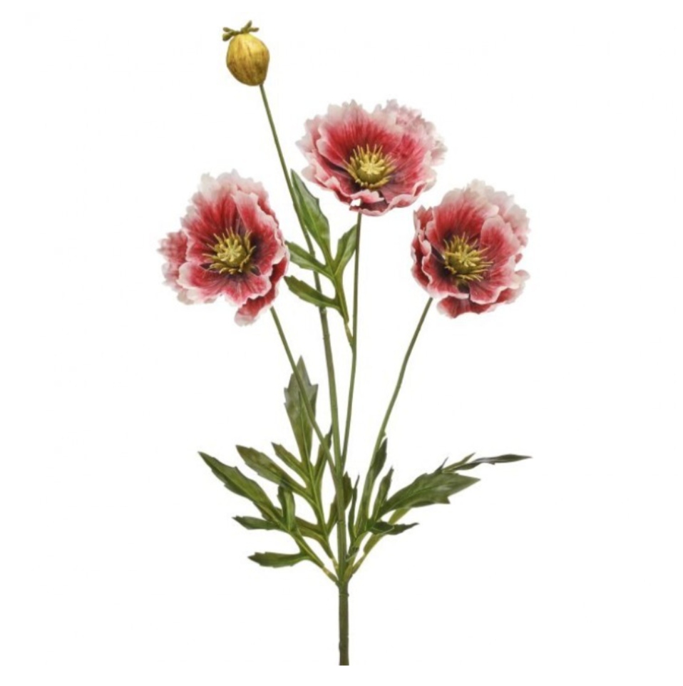 27" Poppy Spray X3 & Bud (Rose/Cream)
