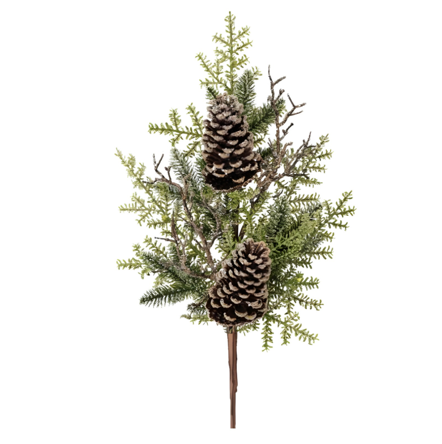 28" Iced Northwoods Evergreen/Cone Spray