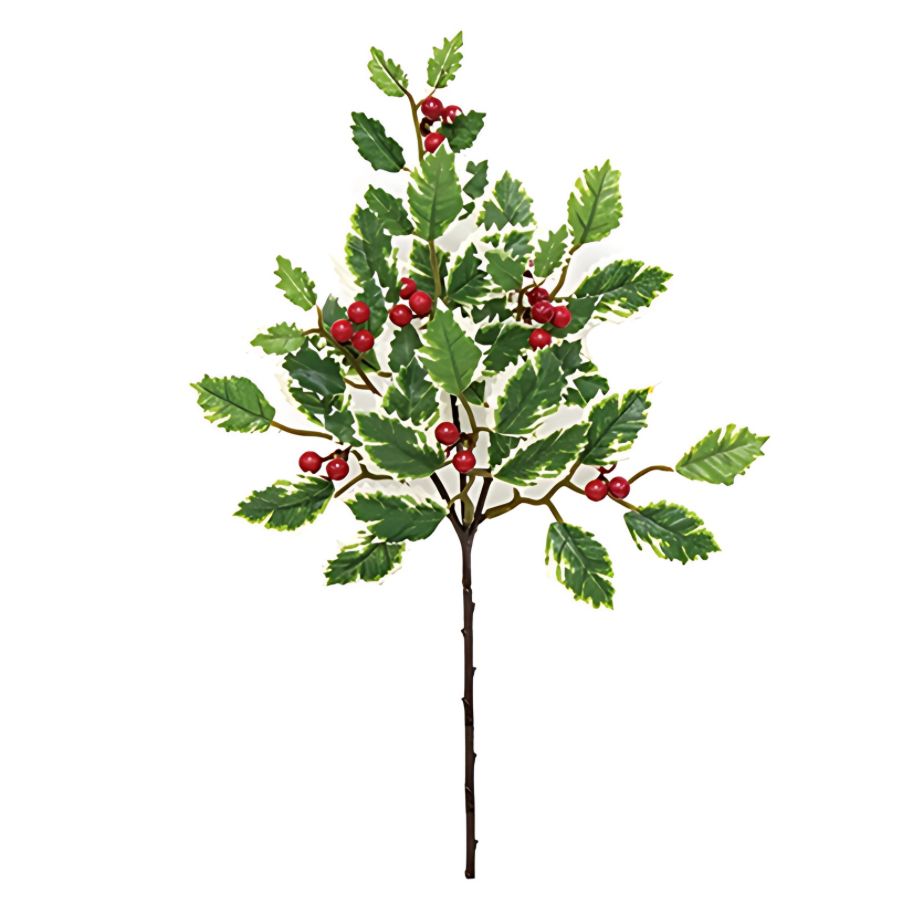 14" Variegated Holly & Berries Pick