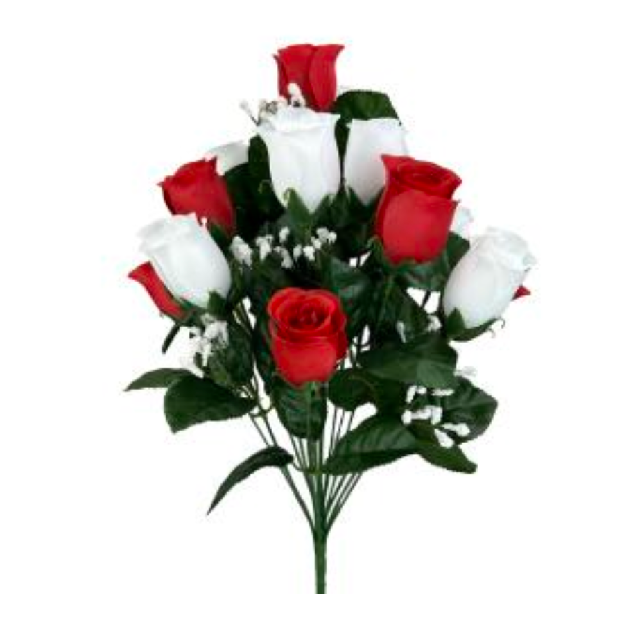16" Lillian Rose Bud Bush x 14 (Red/White)