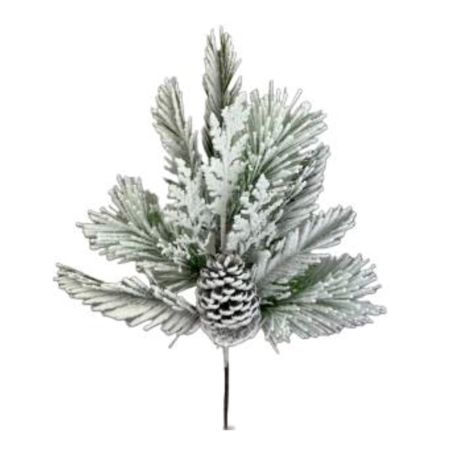18" Flocked Pine Pick