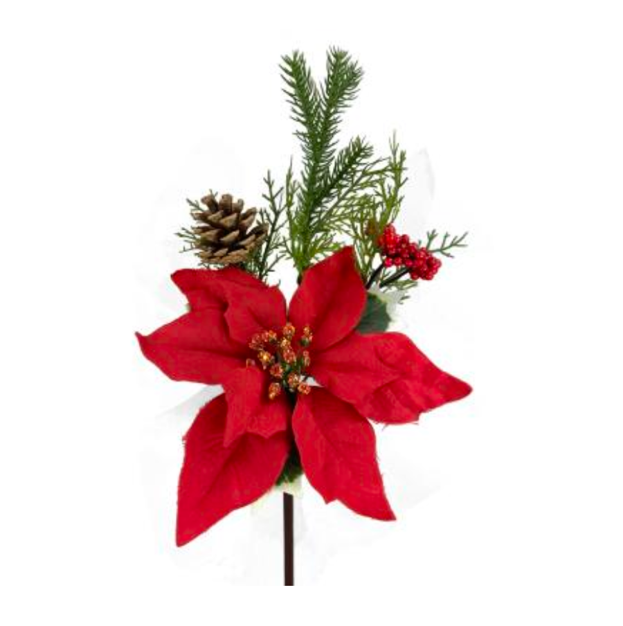 16" Poinsettia Pine Berry Pick