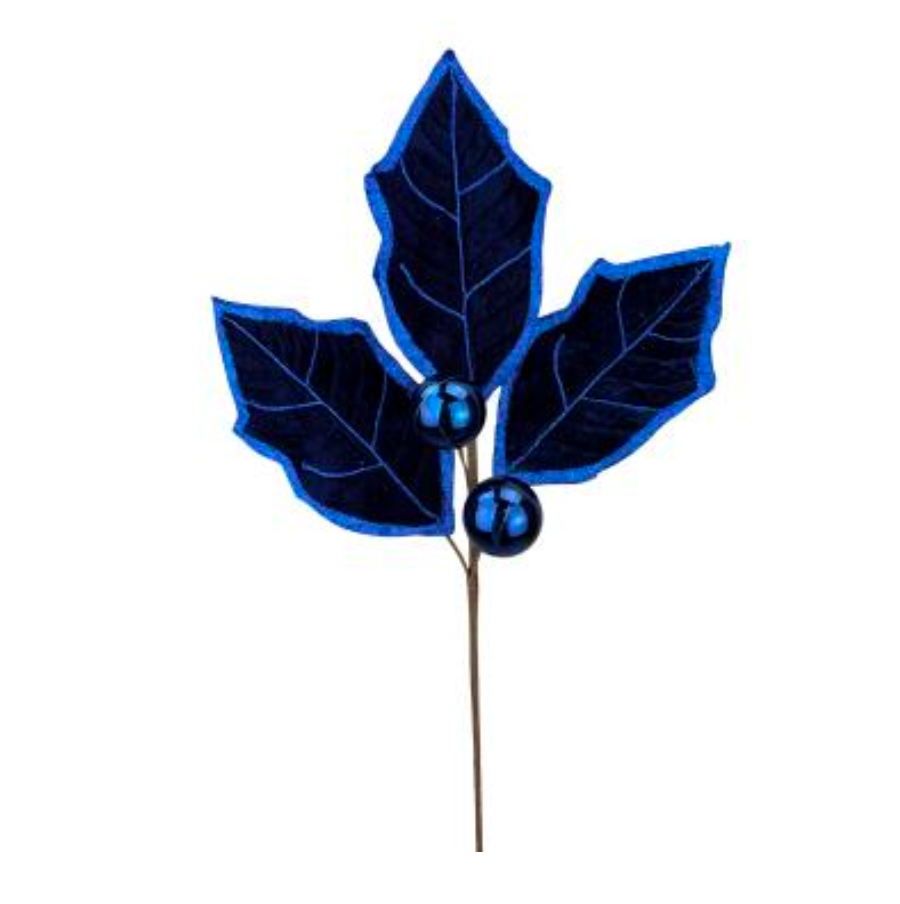 30" Holly Leaves Spray (Navy Blue)