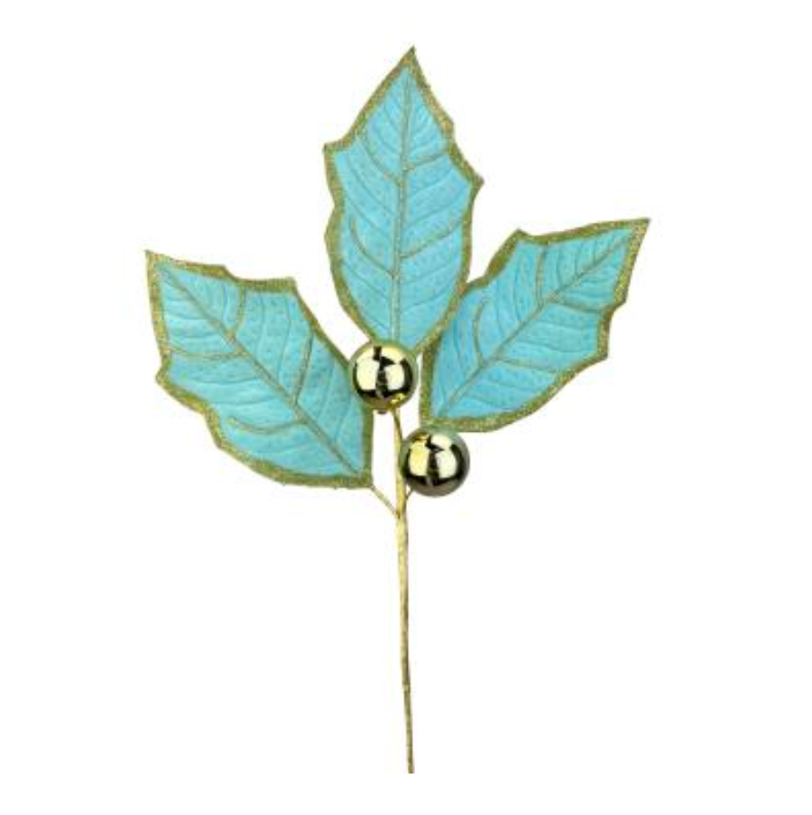 30" Holly Leaves Spray (Mint/Gold)