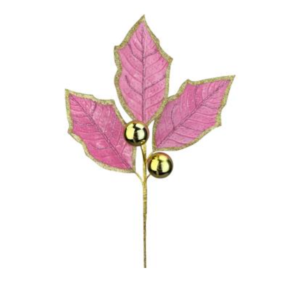 30" Holly Leaves Spray (Pink/Gold)