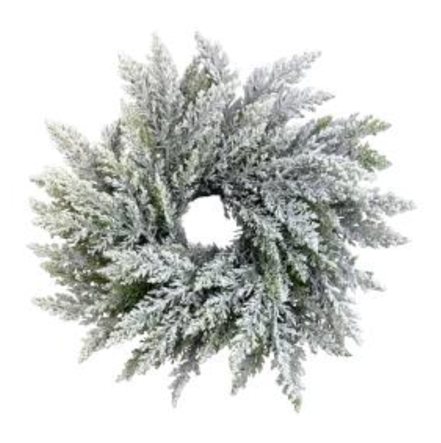 16" Flocked Pine Mix Cabinet Wreath