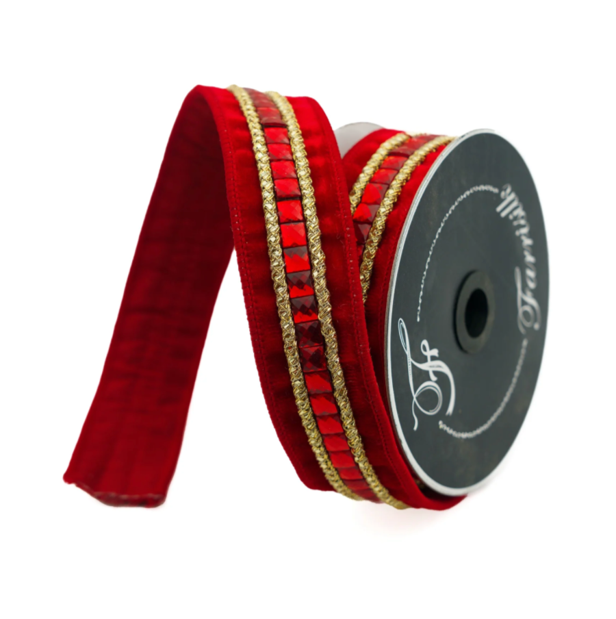Farrisilk 1.5"X5YD Gemstones Ribbon (Red)