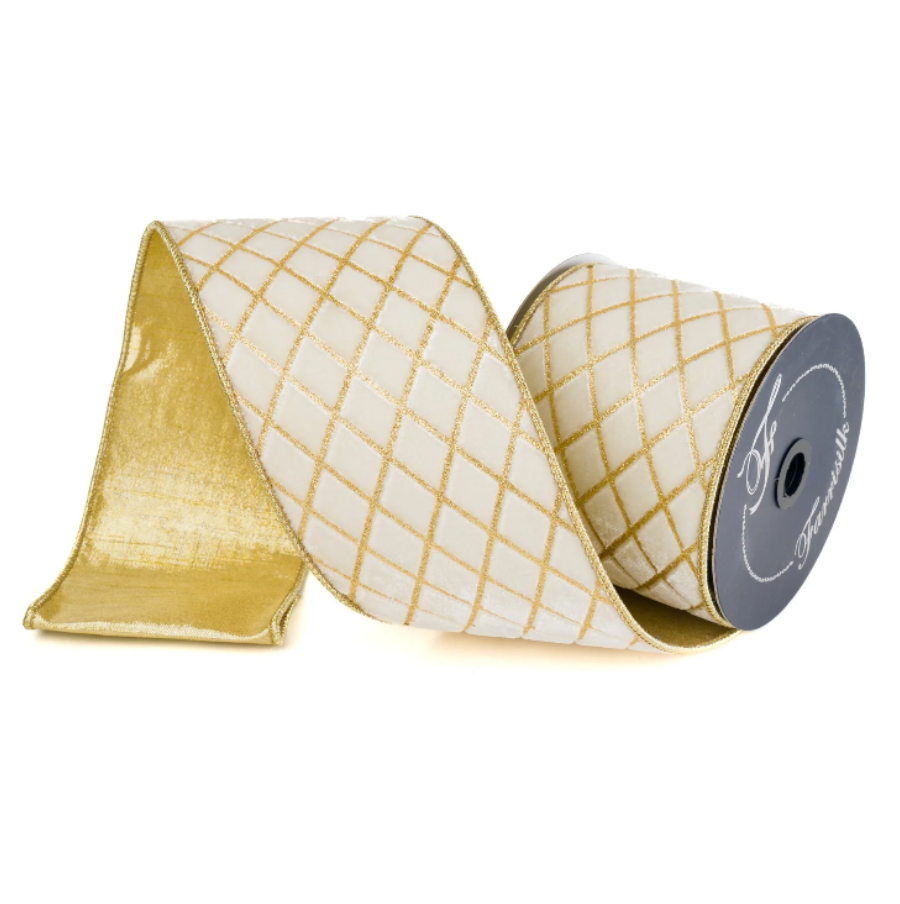 Farrisilk 4"X10YD Metallic Diamond Ribbon (Ivory)