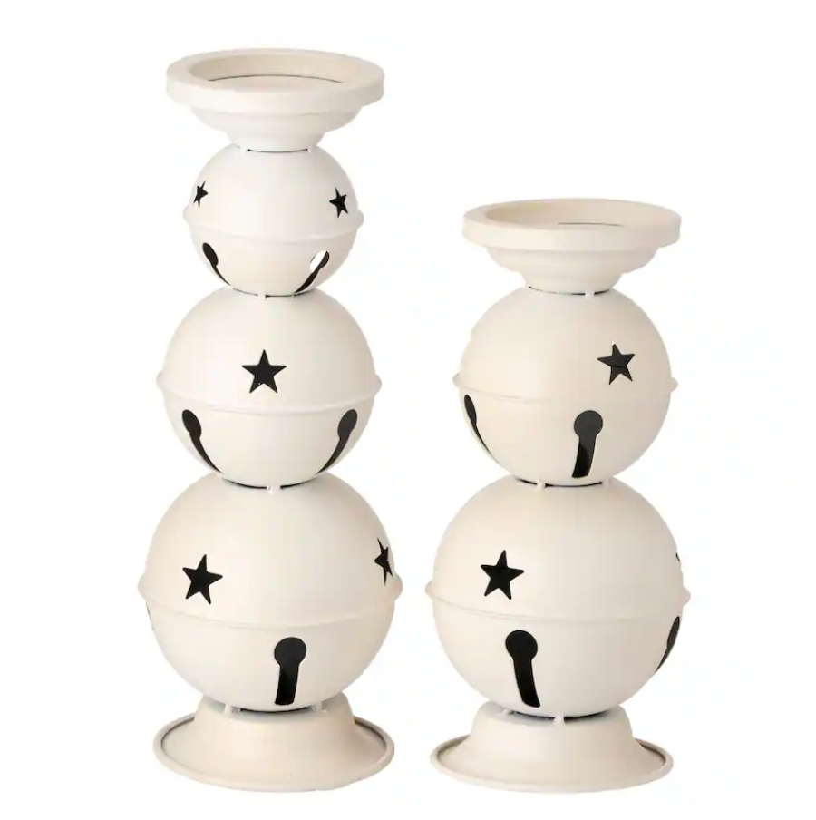 10-12.5" Mtl Jingle Bells Candle Holder Set/2 (White)