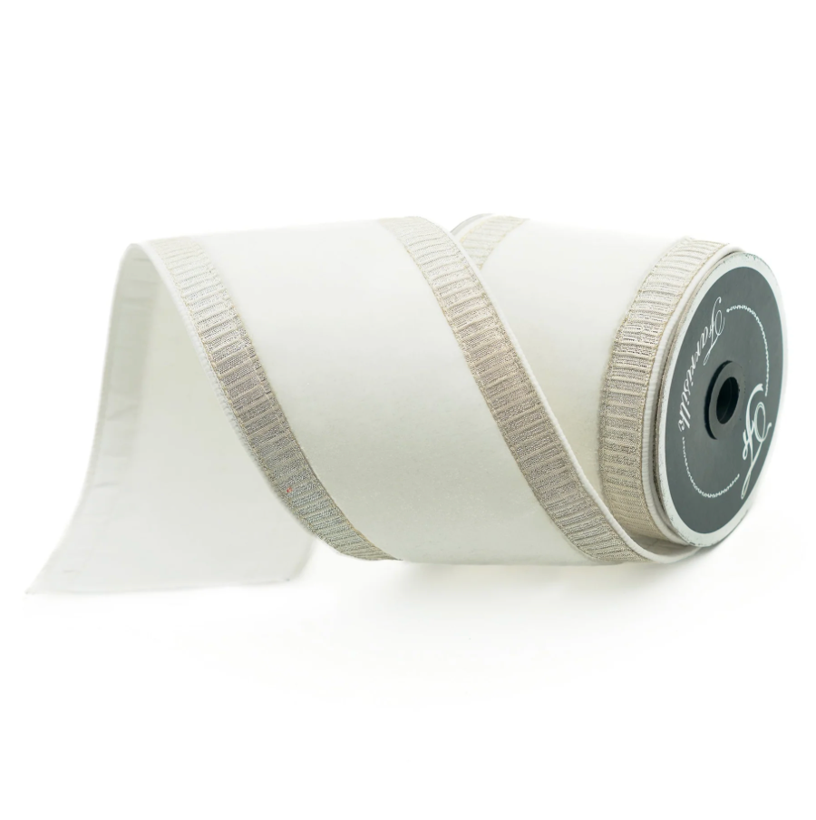 4"X10YD Pleated Borders Ribbon (White)