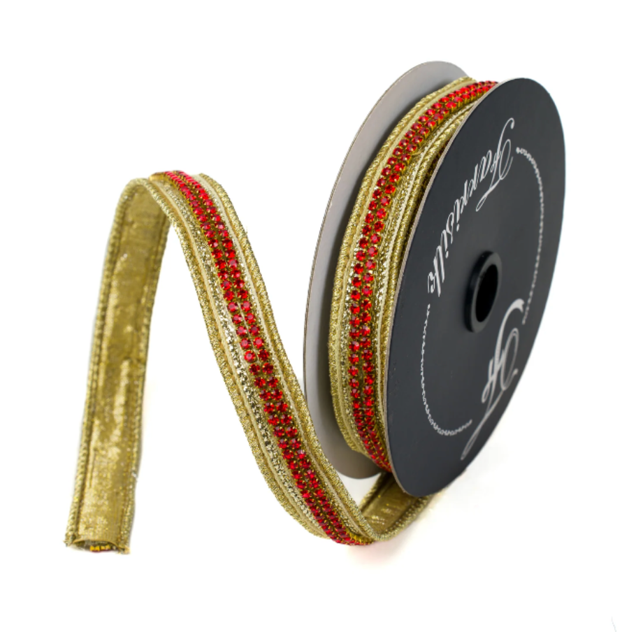 .75"X5YD Diamond Trim Ribbon (Red/Gold)