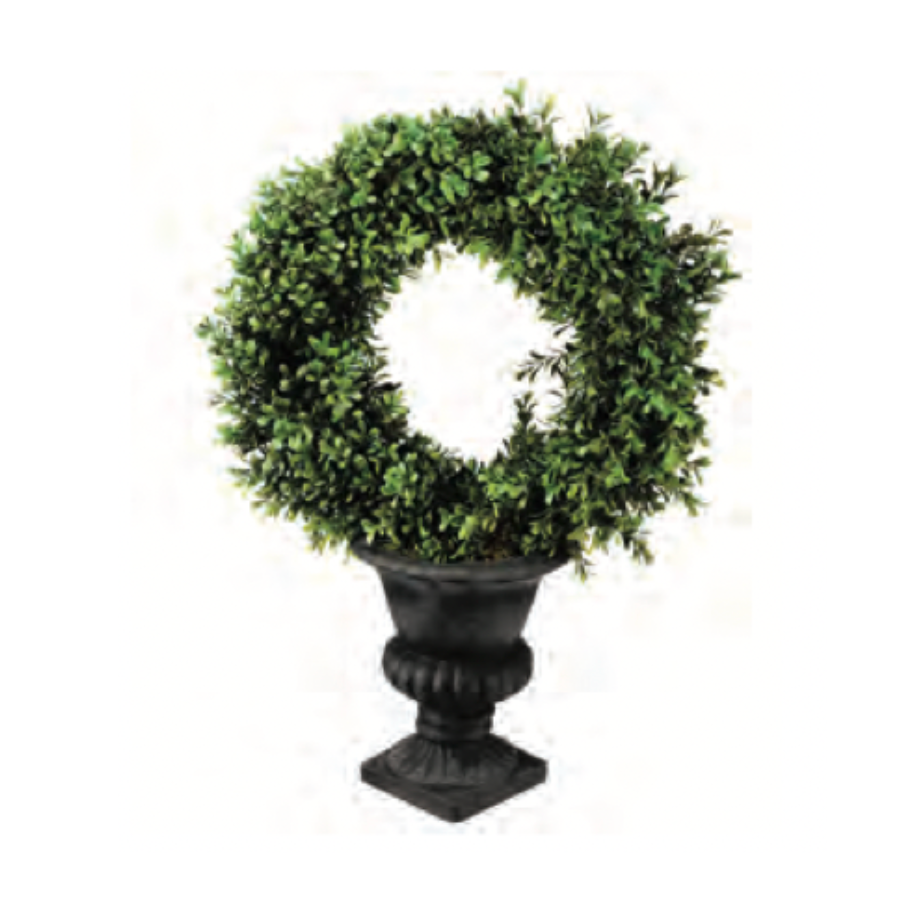 21" Plastic Boxwood Wreath Urn Topiary