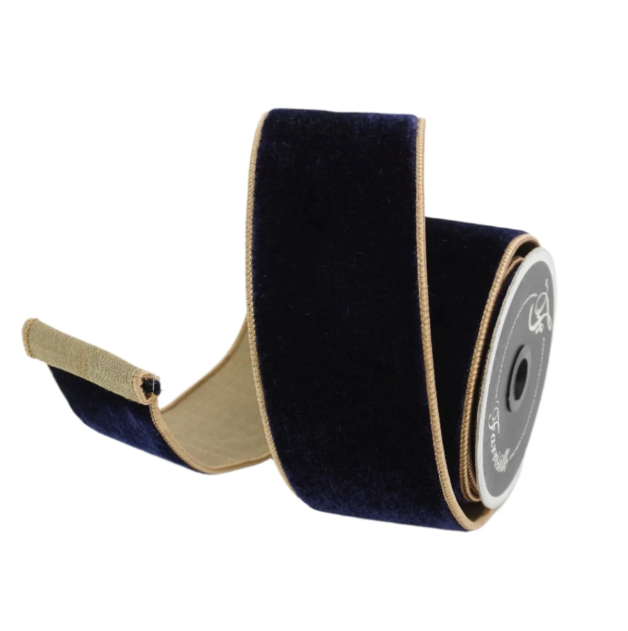 Farrisilk 2.5"X10YD 2 Tone Velvet (Navy & Gold)