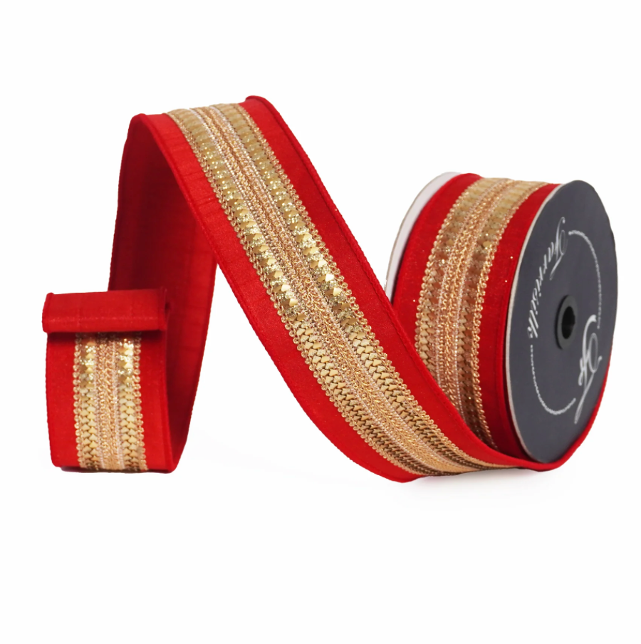 Farrisilk 2.5"X10YD Gilded Hearts (Red)