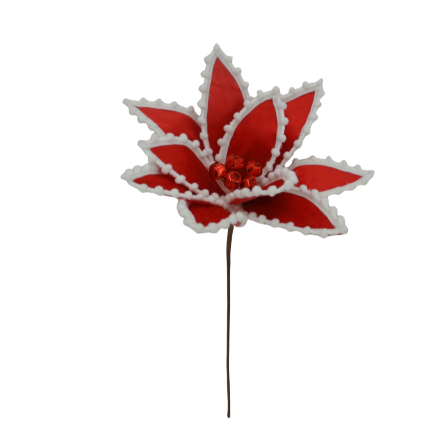 13" Pom Pom Edge Velvet Poinsettia