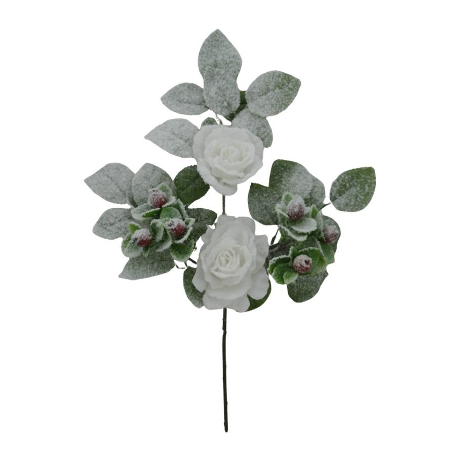 18" Rose Berry Spray (White)