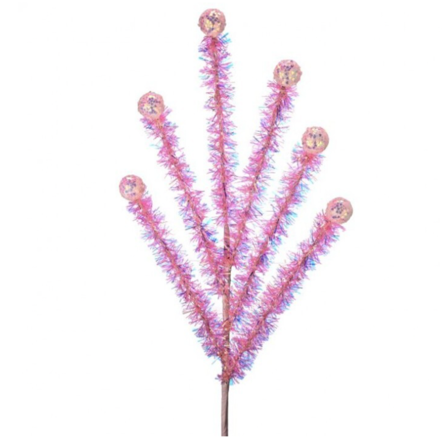 24" Tinsel And Glitter Ball Spray (Pink)