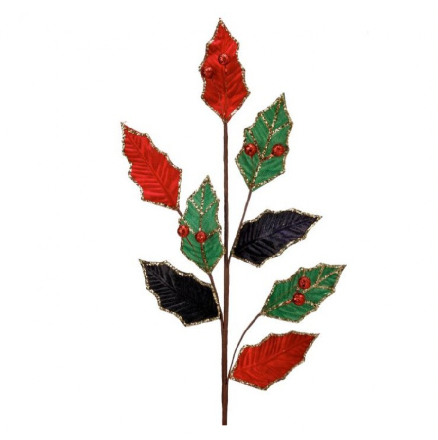 30" Velvet Veined Leaf Spray